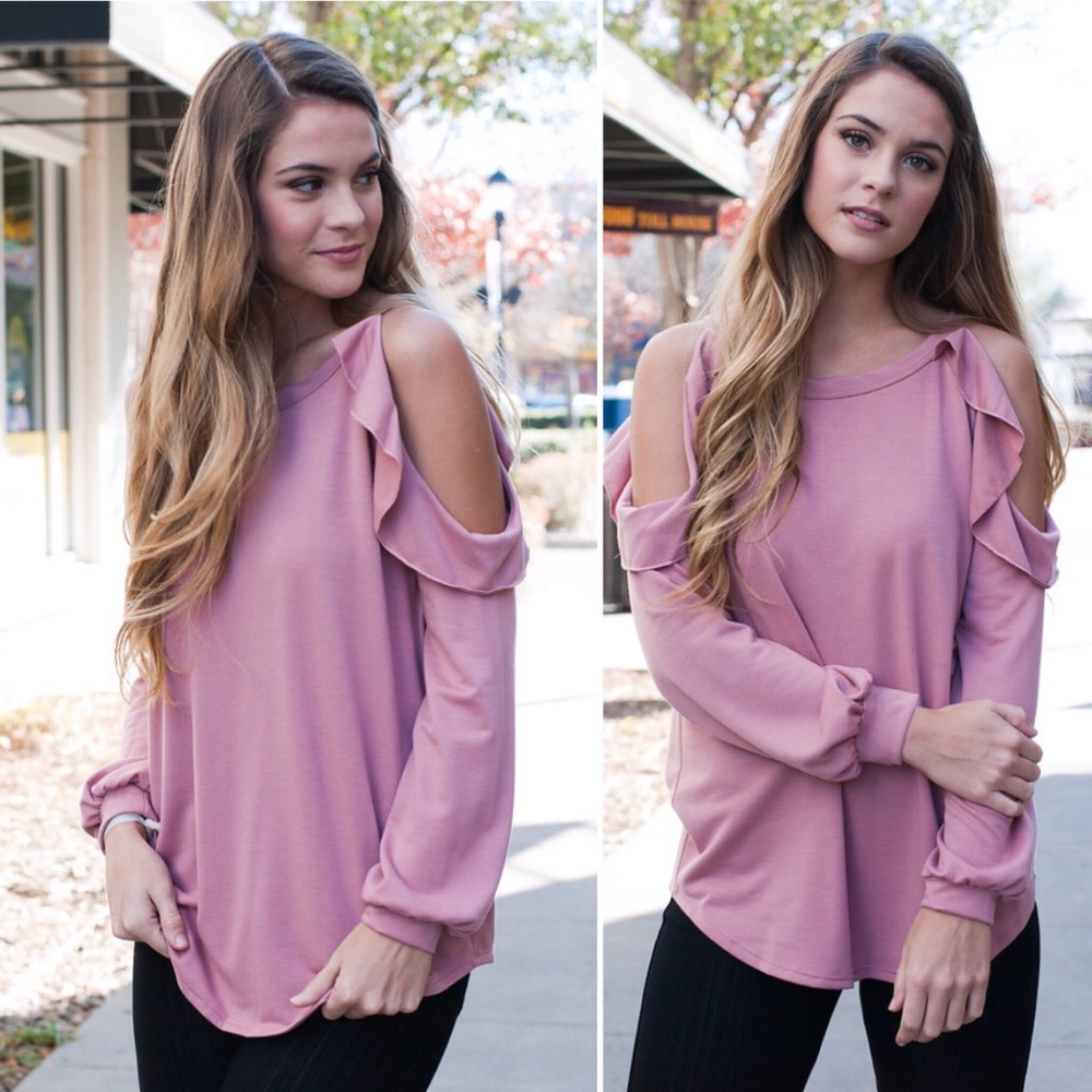 ❤️❗️Last 2! S-M Ruffle cold shoulder top - Mauve - Picture 2 of 7